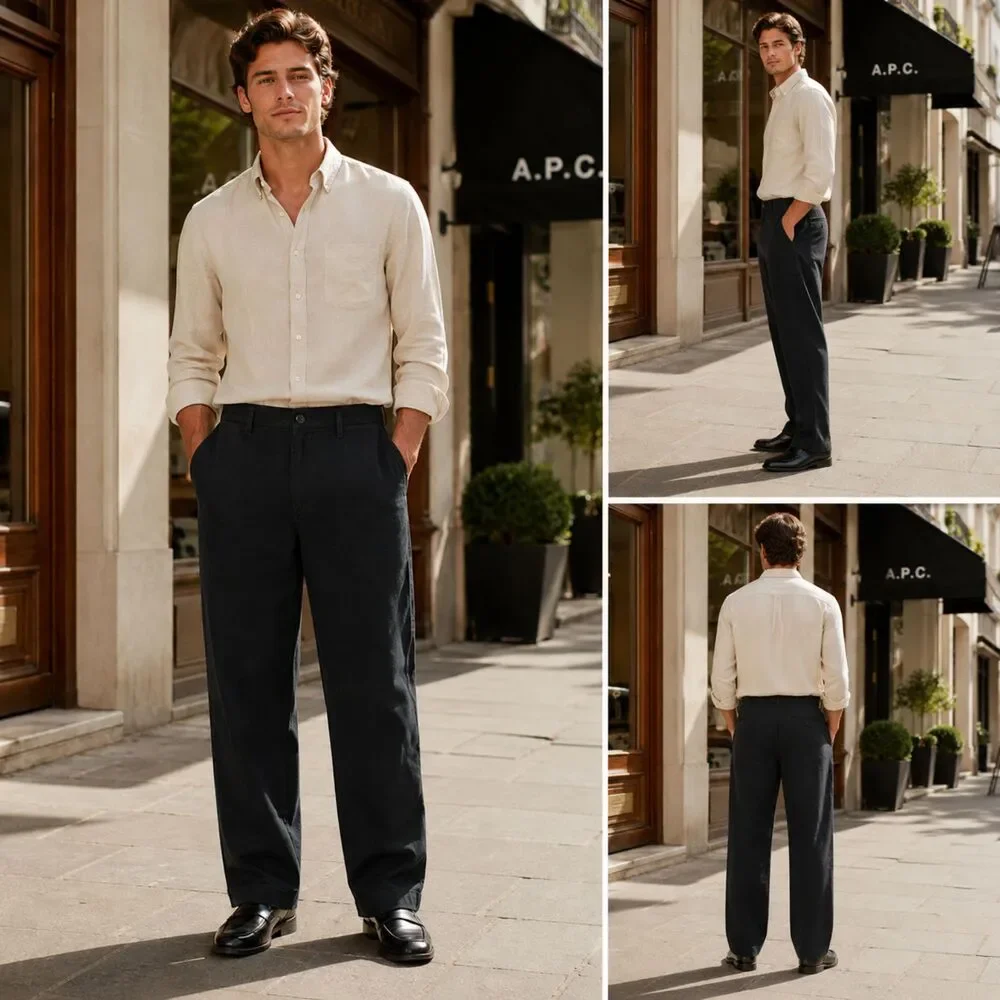 ASOS Design Black Linen Blend Relaxed Chino Pants Men’s W33 L32 Classic Minimal